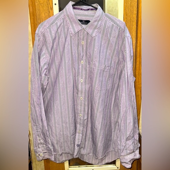 Bugatchi Other - Bugatchi Uomo Men’s XL Dress Shirt – Purple/White Stripe Pattern